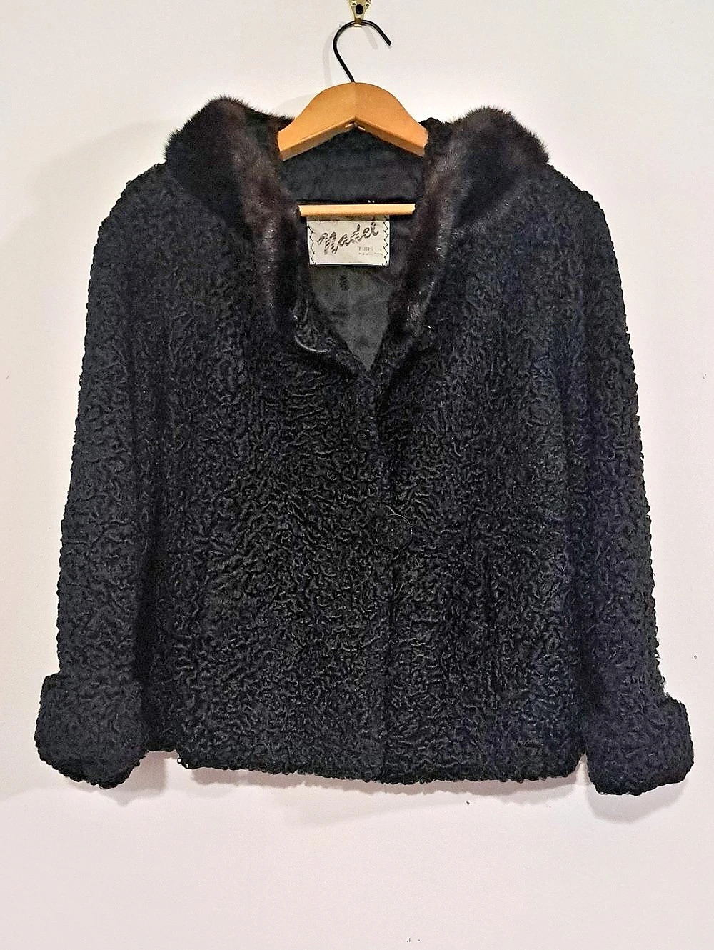 Black Teddy Jacket Floral Lining Wool And Fur
